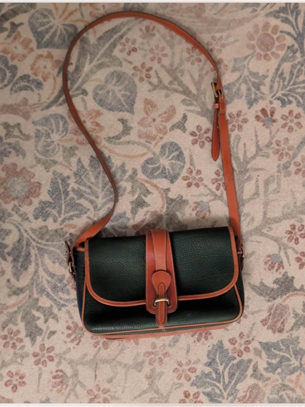 Dooney & Bourke Dark Green Leather Crossbody with Tan Trim